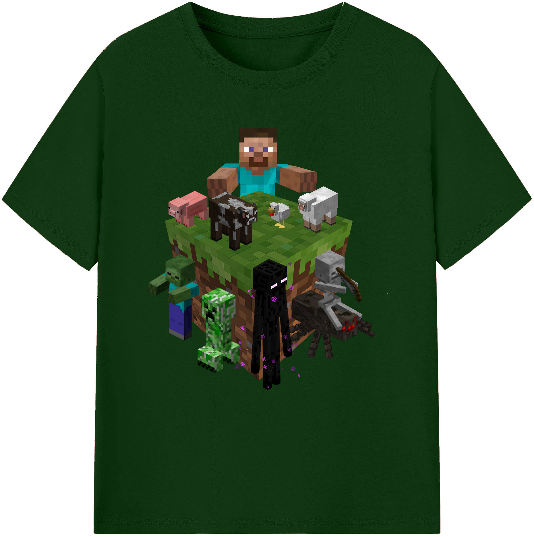 （画像用） マインクラフト ブロックの世界 Minecraft MC Block world 綿100％半袖Tシャツ（フロントプリント）